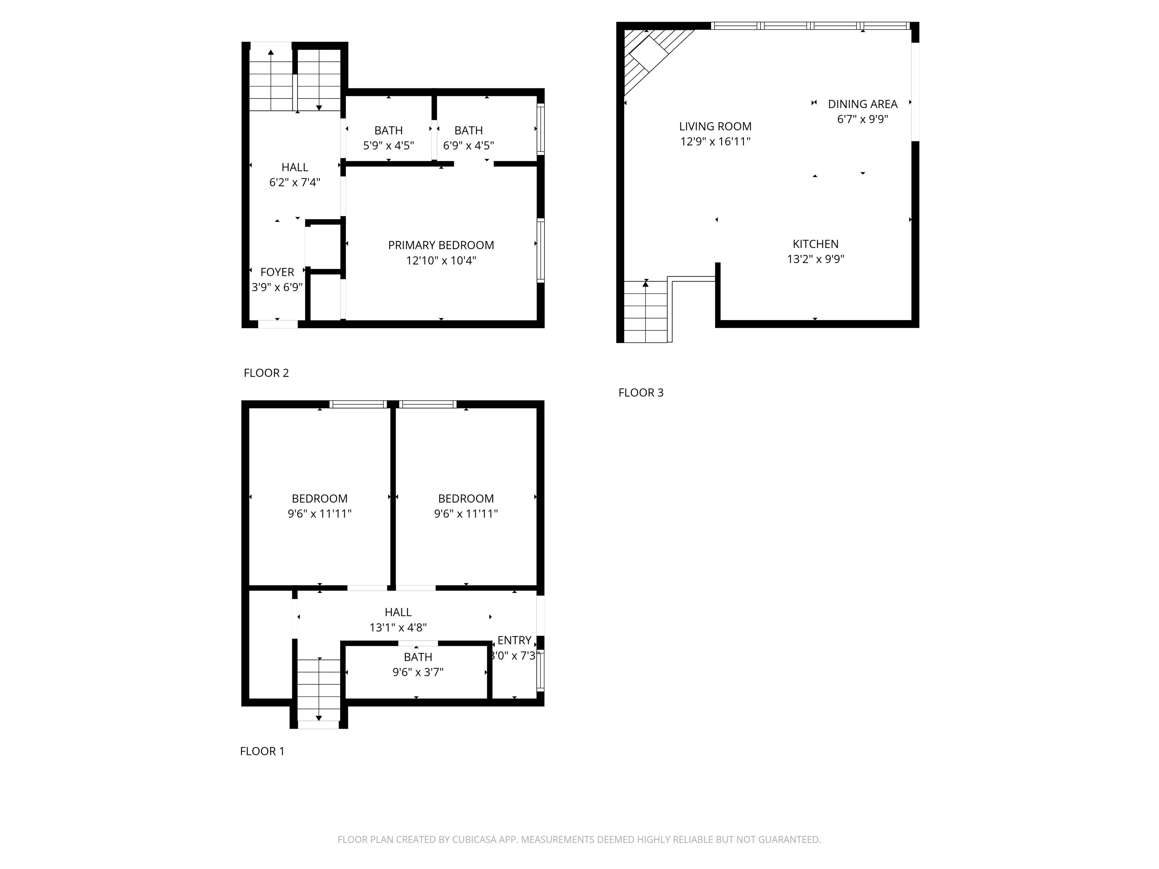 A floor plan of a house with three floors.