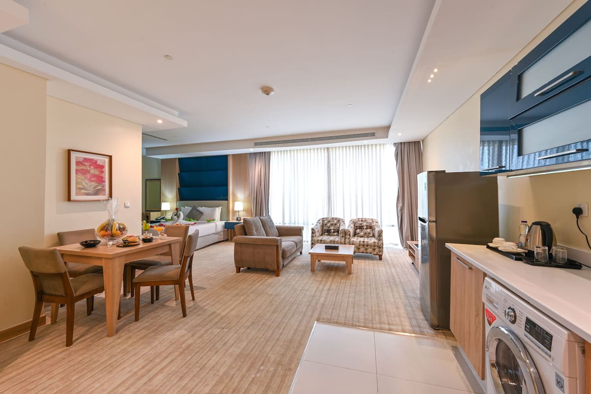Suite Studio Exécutive | 1 chambre, draps en coton égyptien, literie de qualité supérieure