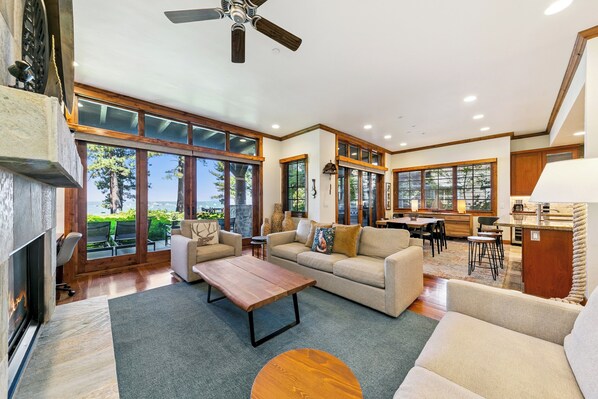 TV, fireplace - Premier Lakefront w/ Hot Tub & A/C, Near Heavenly | PEAK SS9 (South Lake Tahoe)