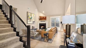 TV, fireplace, offices, computer monitors