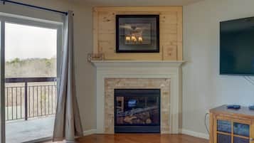 Smart TV, fireplace, video games, DVD player