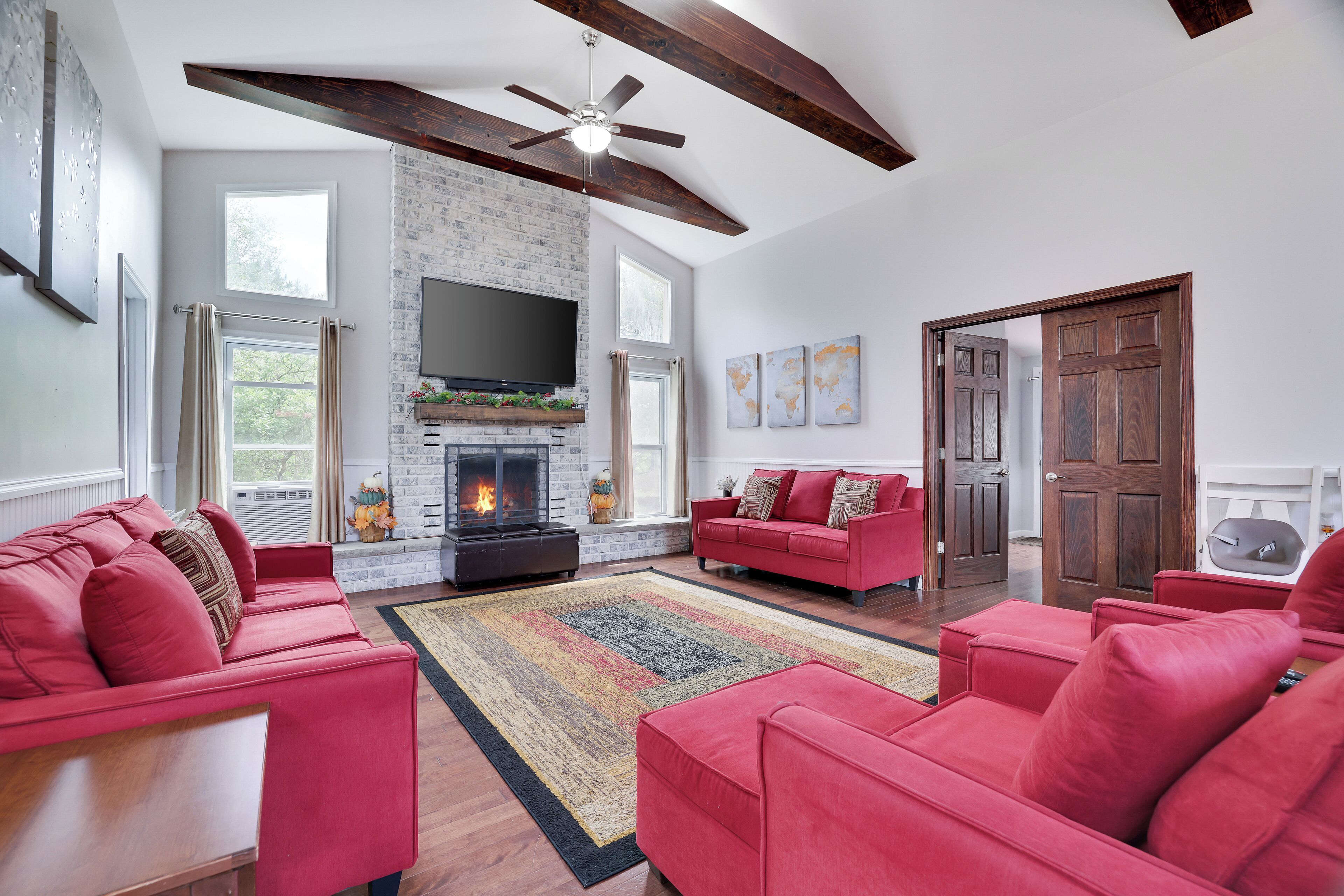 Smart TV, fireplace, video games, table football