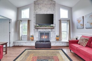 Smart TV, fireplace, video games, table football