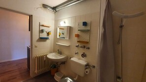 Hair dryer, towels, toilet paper