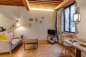 Tv, dvd-spelare, ett musikbibliotek och en stereo