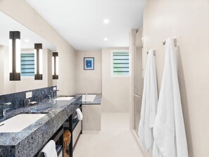 Bathtub, hair dryer, towels, soap