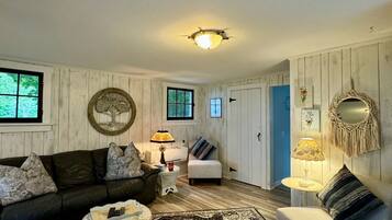 TV connectée, cheminée, livres