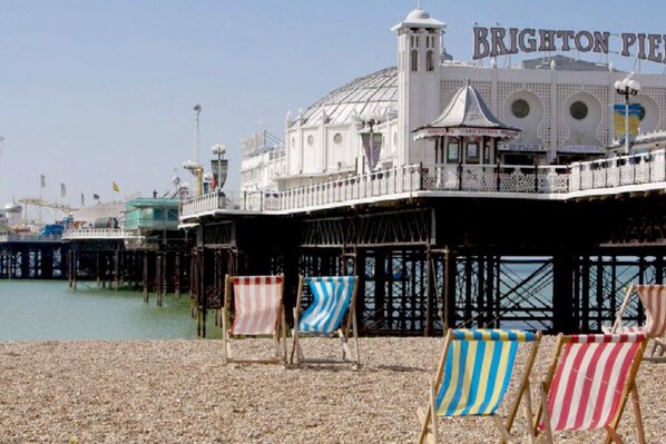 Beach nearby, sun loungers