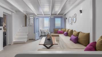 Villa superior, bañera de hidromasaje, vistas al mar | 1 dormitorio, ropa de cama de alta calidad, caja fuerte