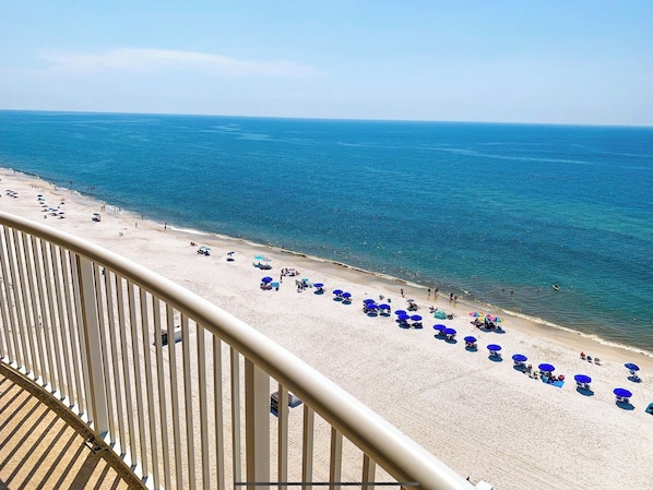 On the beach, sun-loungers, beach towels