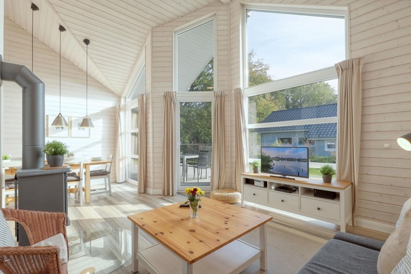 Una televisión, una chimenea, un reproductor de DVD