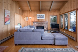 TV, fireplace, DVD player, books