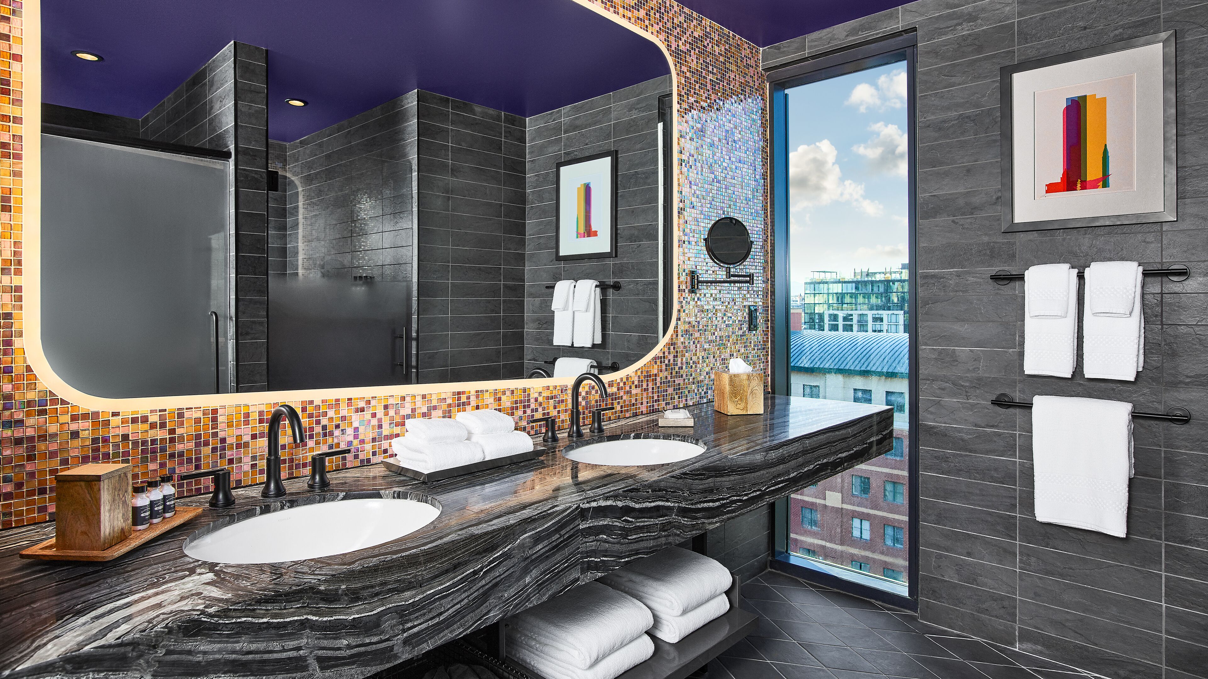 shower, rainfall showerhead, free toiletries, hair dryer