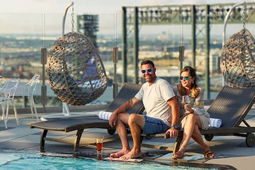 Outdoor pool, sun loungers