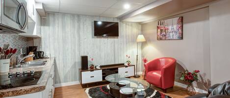 Fridge, microwave, dishwasher, coffee/tea maker