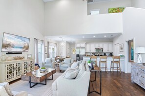 Smart TV, ping pong, books, computer monitors