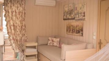 TV, foosball, books, music library