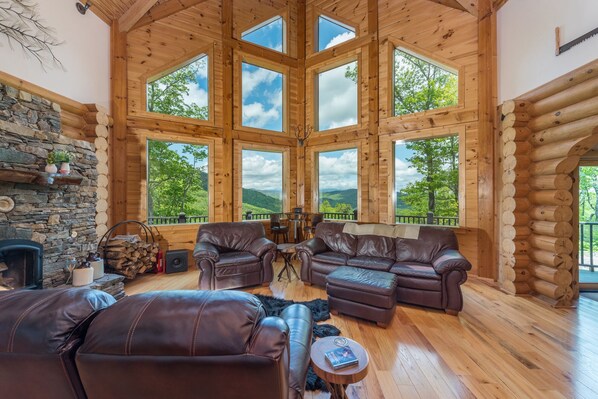 Télévision, cheminée, lecteur de DVD, baby-foot