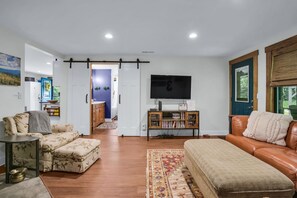 Smart TV, fireplace, video games, DVD player