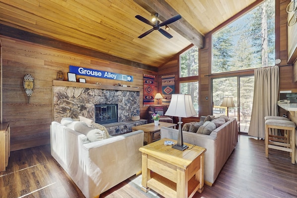 Fernseher, Kamin, DVD-Player, Bücher