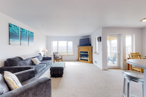 TV, fireplace, DVD player, video library