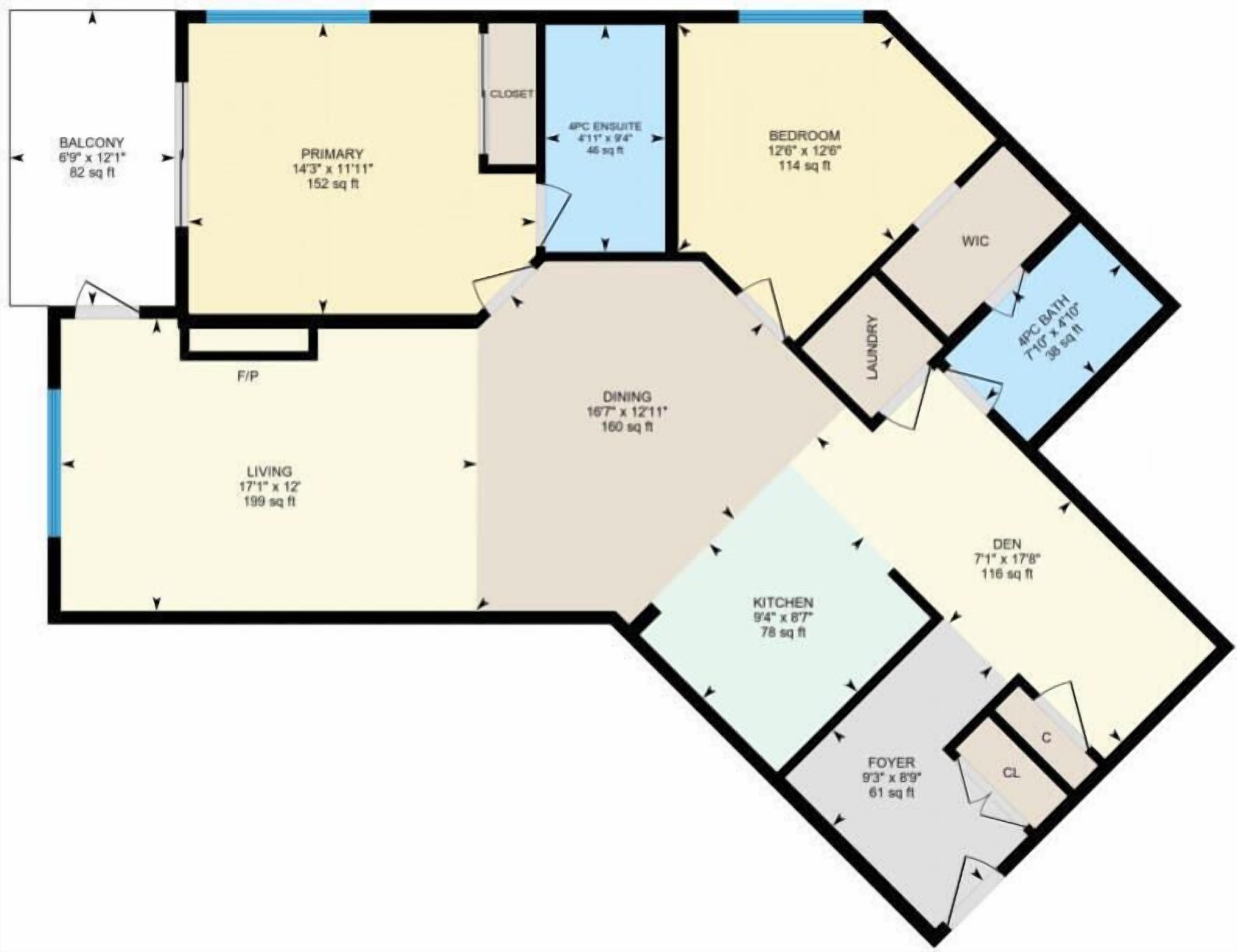 A floor plan with a living room, dining area, kitchen, bedroom, bathroom, and balcony.