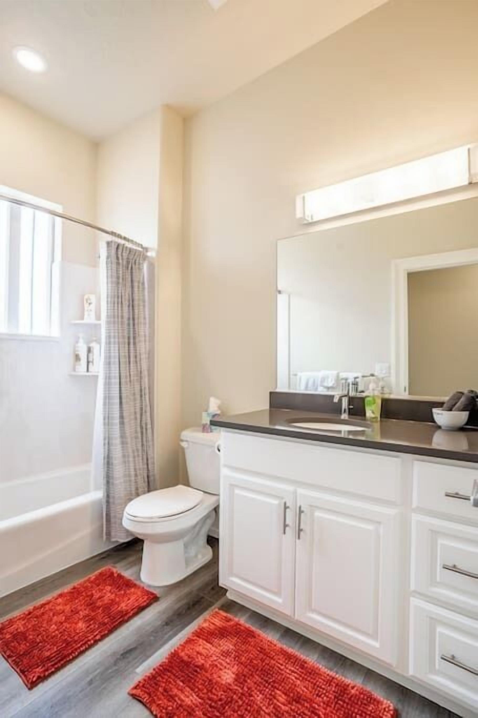 Combined shower/tub, hair dryer, towels