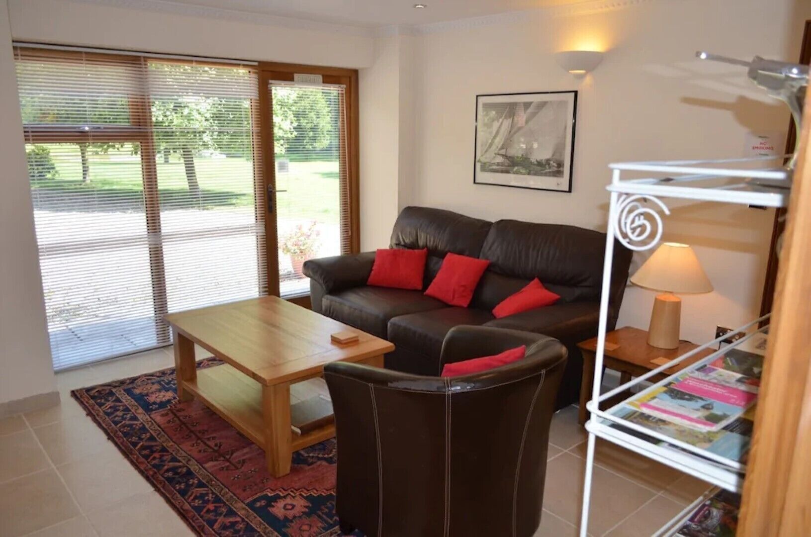 Televisio, DVD-soitin, kirjoja, stereot