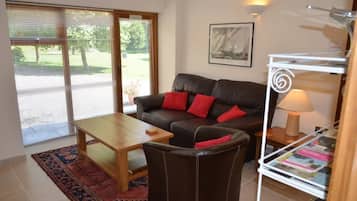 Televisio, DVD-soitin, kirjoja, stereot