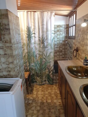 Hair dryer, towels, toilet paper