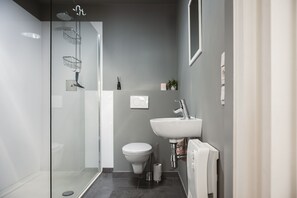 Regadera, secadora de cabello, jabón, papel de baño 