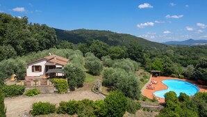 A villa with a swimming pool surrounded by lush greenery and hills. - Villa Riparbella (Riparbella)