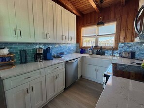 Fridge, microwave, dishwasher, coffee/tea maker - A Pop's Place / 117 E Beach Drive (Oak Island)