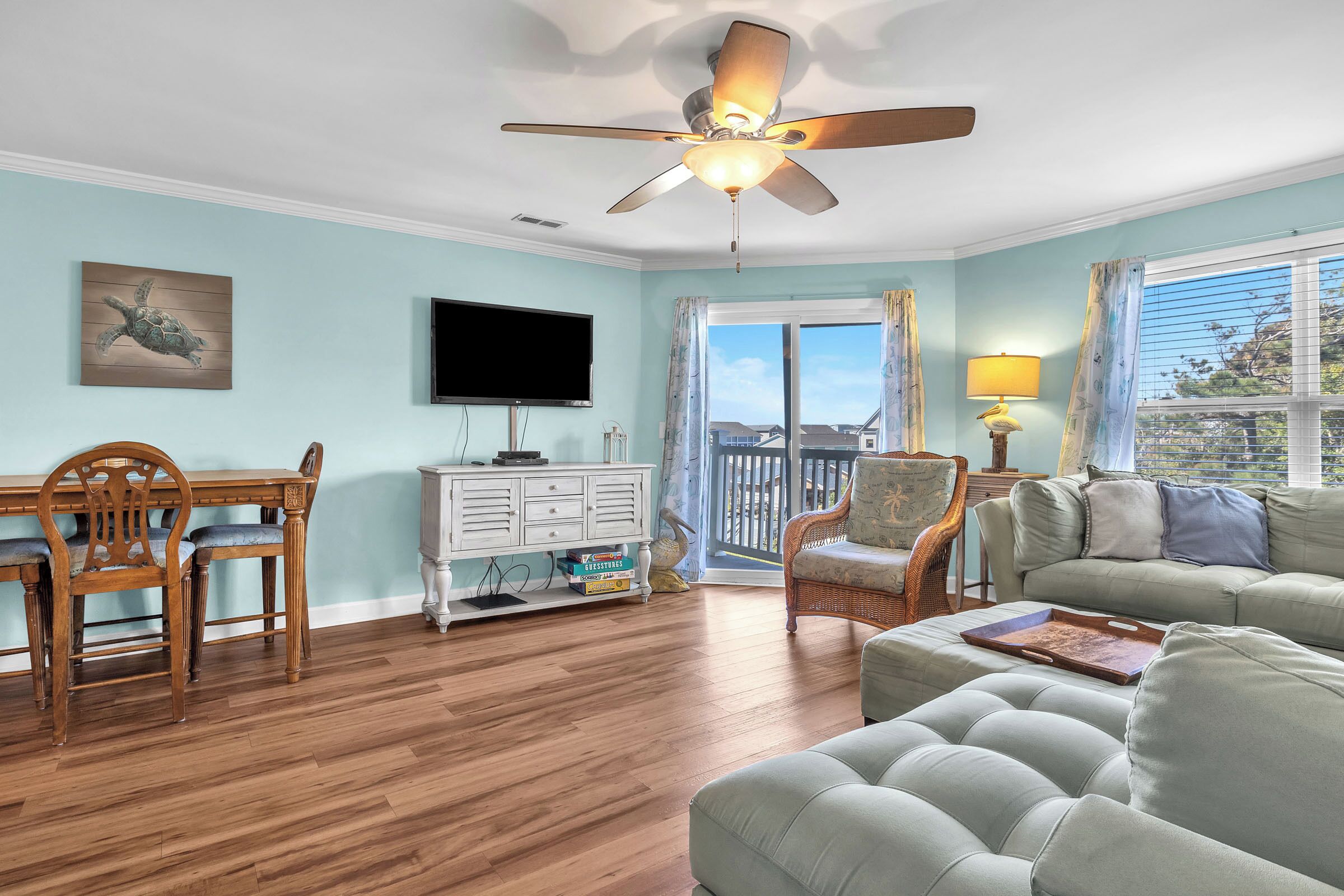 Televisión, reproductor de DVD, libros, videoteca