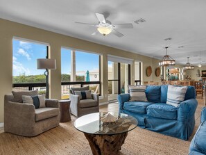 Open floor plan with great pool view