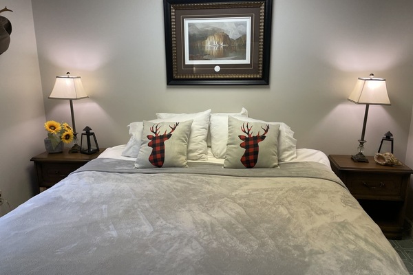 Main floor master bedroom with king bed. Sleeping area #1.