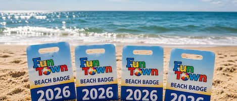 On the beach, beach towels