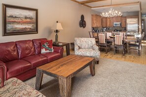 TV, fireplace - Winter Stays Available! Inviting Mountain Condo! Private Balcony! Sweeping Views (Big Sky)