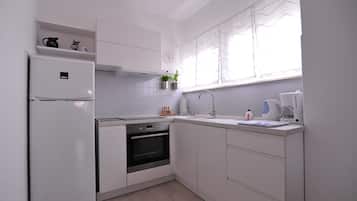 Frigorífico, microondas, horno y placa de cocina