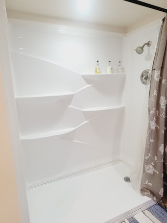 Combined shower/bathtub, hair dryer, towels, soap. Cozy 2br bottom unit steps from Light Rail train, 15min from downtown/airport