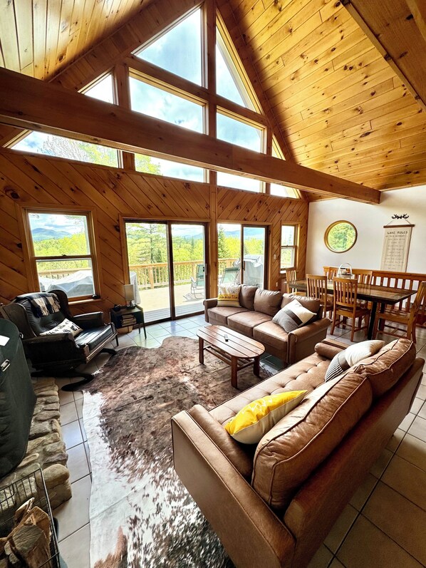 Televisión, chimenea y libros 