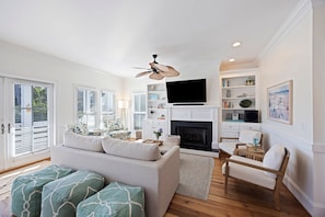 TV, fireplace, printers