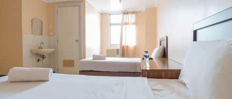 Desk, laptop workspace, free WiFi, bed sheets