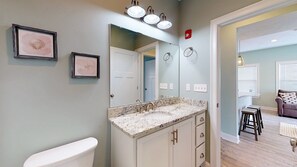 Hair dryer, towels, toilet paper