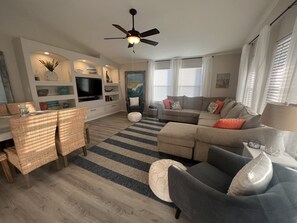 Smart TV, DVD player, books, video library
