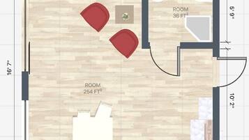 A floor plan of a room measuring 18' 0" by 16' 7" with two rooms: one 36'2" and another 254'2".