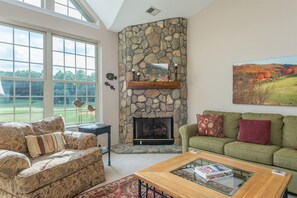 Flat-screen TV, fireplace, DVD player