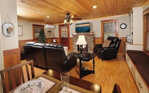 TV, fireplace, DVD player, table football