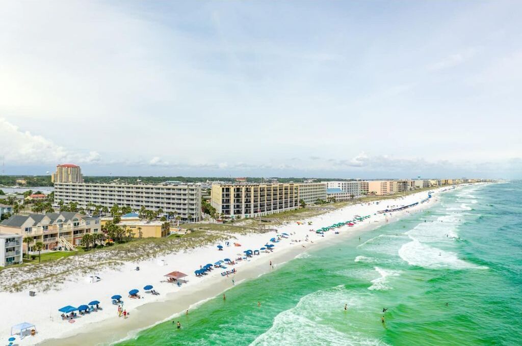 On the beach, sun-loungers, beach towels