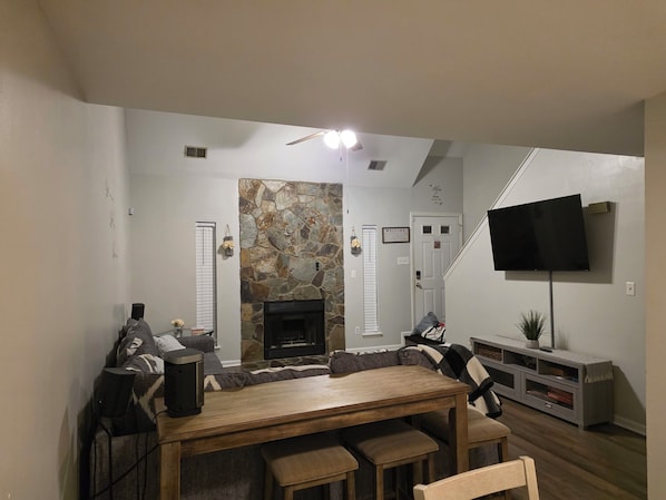 TV, fireplace